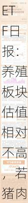 ETF日报：养殖板块估值相对不高，若猪肉价格有提振预期，养殖板块或有一定行情，关注养殖ETF