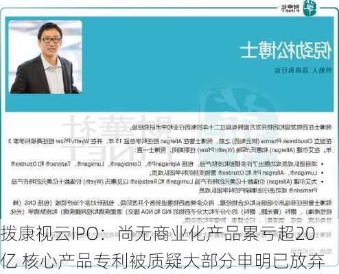 拨康视云IPO：尚无商业化产品累亏超20亿 核心产品专利被质疑大部分申明已放弃